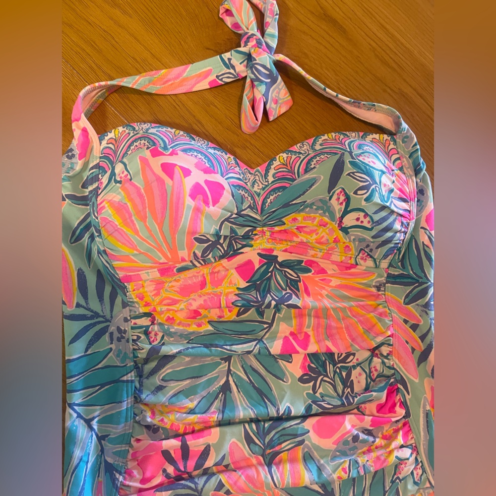 Lilly Pulitzer Tropical Floral One-Piece Swimsuit in Teal & Pink - Picture 2 of 6